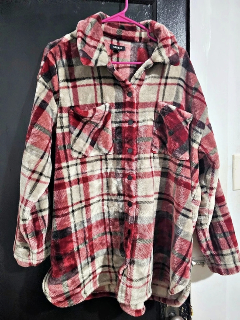 Torrid Plaid Sherpa Jacket in Red Grey and Black Size 2 Like New